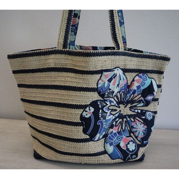 Vera Bradley Lotus Flower Swirl Print Seashore Beach Bag w/Zip Around Bottom - Picture 9 of 10
